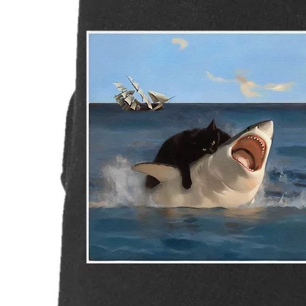 Funny Art & Cat Lover Quote Cat Biting Shark Cool Fat Cat Gift Doggie 3-End Fleece Hoodie