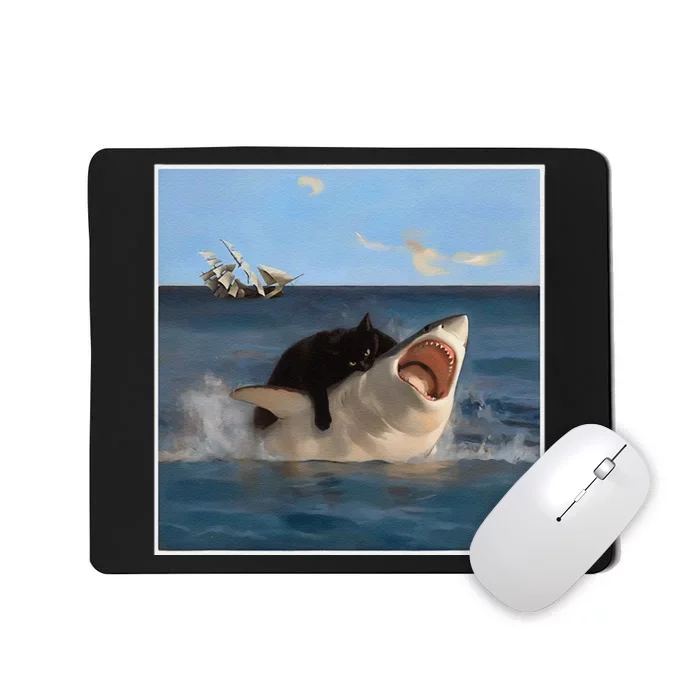 Funny Art & Cat Lover Quote Cat Biting Shark Cool Fat Cat Gift Mousepad