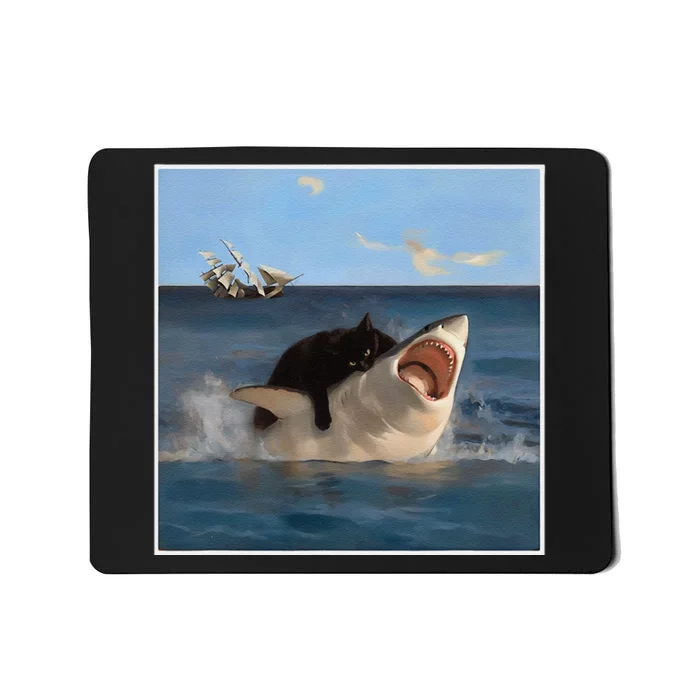 Funny Art & Cat Lover Quote Cat Biting Shark Cool Fat Cat Gift Mousepad