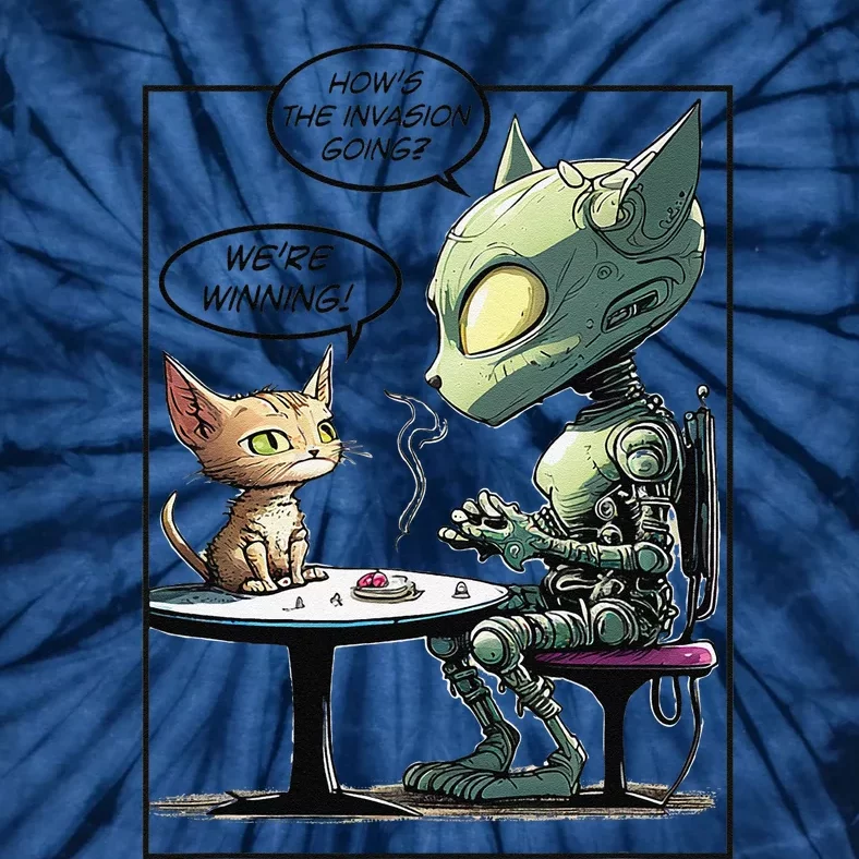 Funny Alien Cat Earth Invasion Cat Joke Cartoon Design Tie-Dye T-Shirt