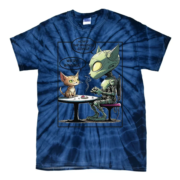 Funny Alien Cat Earth Invasion Cat Joke Cartoon Design Tie-Dye T-Shirt