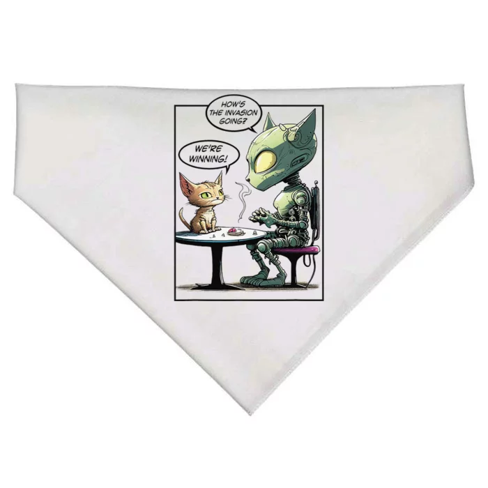 Funny Alien Cat Earth Invasion Cat Joke Cartoon Design USA-Made Doggie Bandana