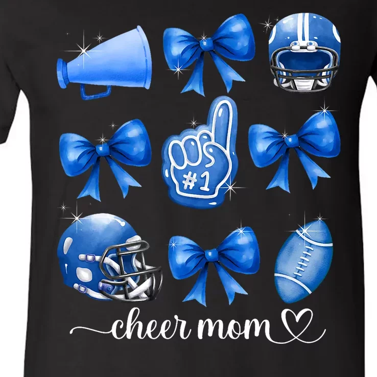 Football And Cheer Mom Football Coquette Bow Game Day Women V-Neck T-Shirt