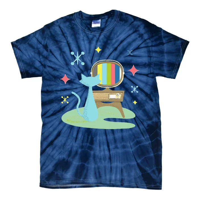 Funny Atomic Cat Watching Retro Television With Vintage Vib Tie-Dye T-Shirt