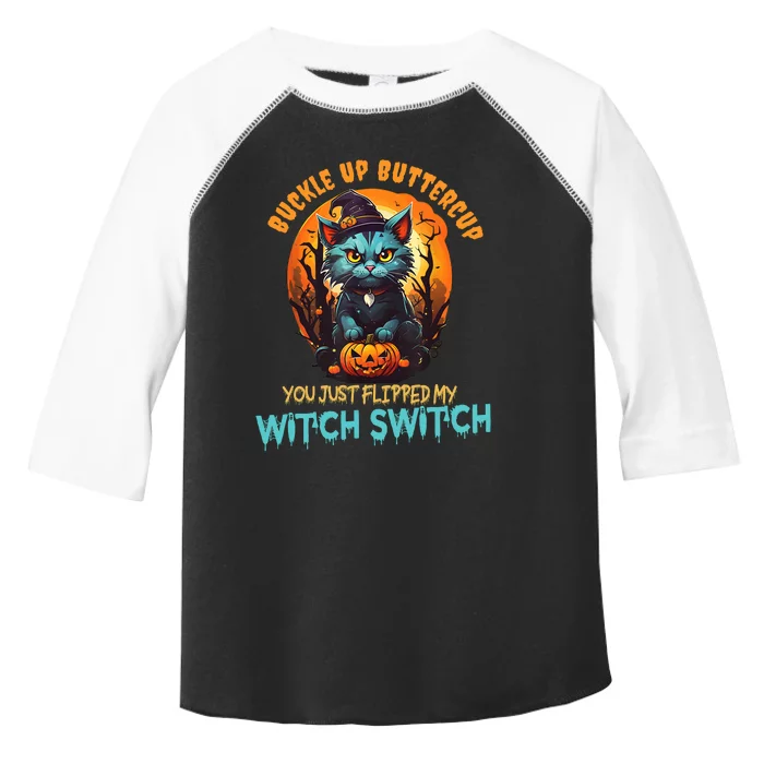 Funny Angry Cat Witch Buckle Up Buttercup Halloween Toddler Fine Jersey T-Shirt