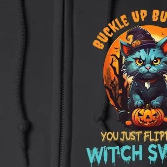 Funny Angry Cat Witch Buckle Up Buttercup Halloween Full Zip Hoodie