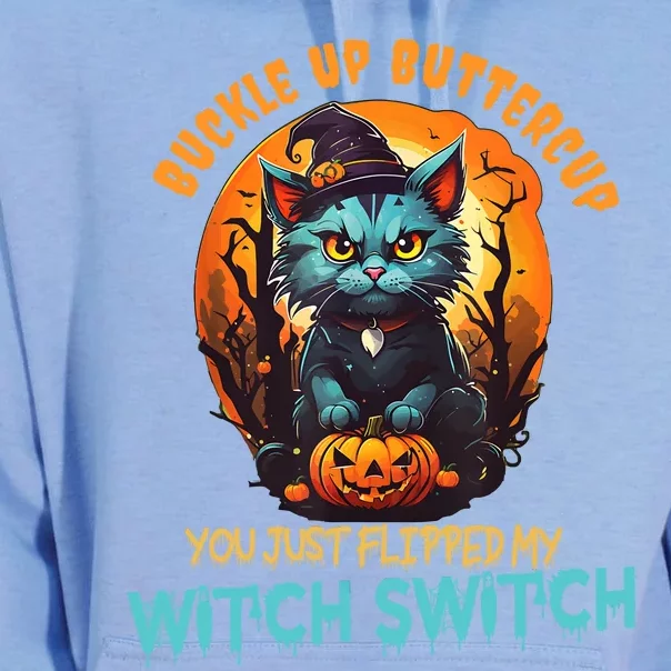 Funny Angry Cat Witch Buckle Up Buttercup Halloween Unisex Surf Hoodie