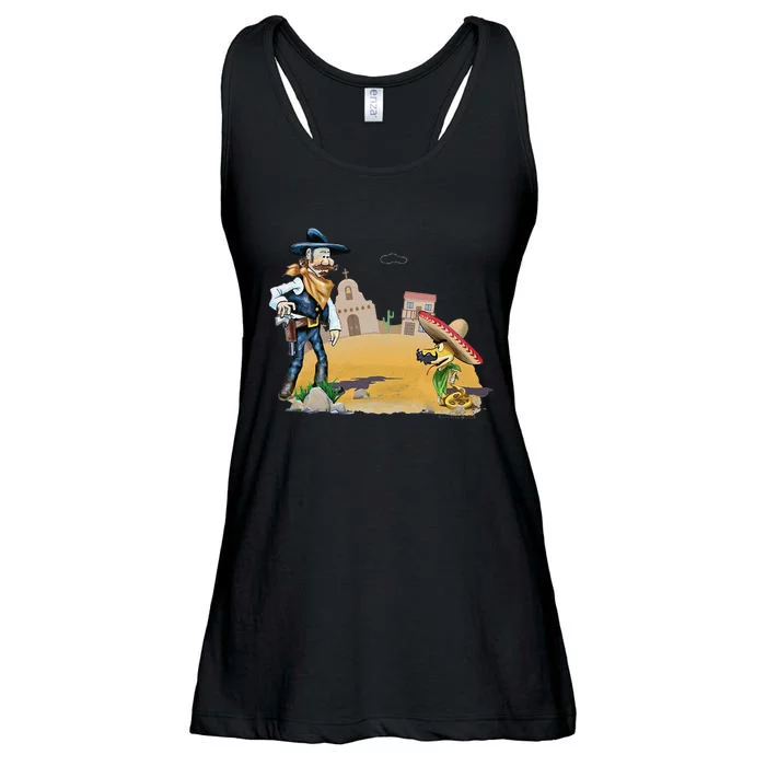 Fun American Cow In A Snakebite Showdown Ladies Essential Flowy Tank