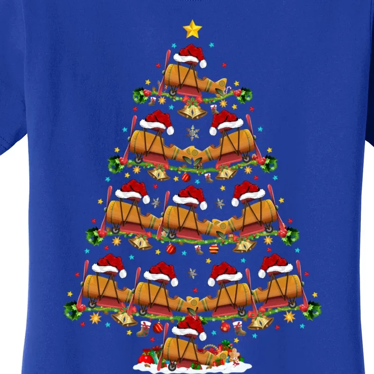 Funny Airplane Christmas Tree Lights Santa Airplane Xmas Gift Women's T-Shirt