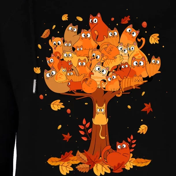 Funny Autumn Cats Climbing Maple Leaf Tree Pet Owners Womens Funnel Neck Pullover Hood