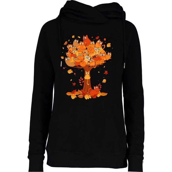 Funny Autumn Cats Climbing Maple Leaf Tree Pet Owners Womens Funnel Neck Pullover Hood