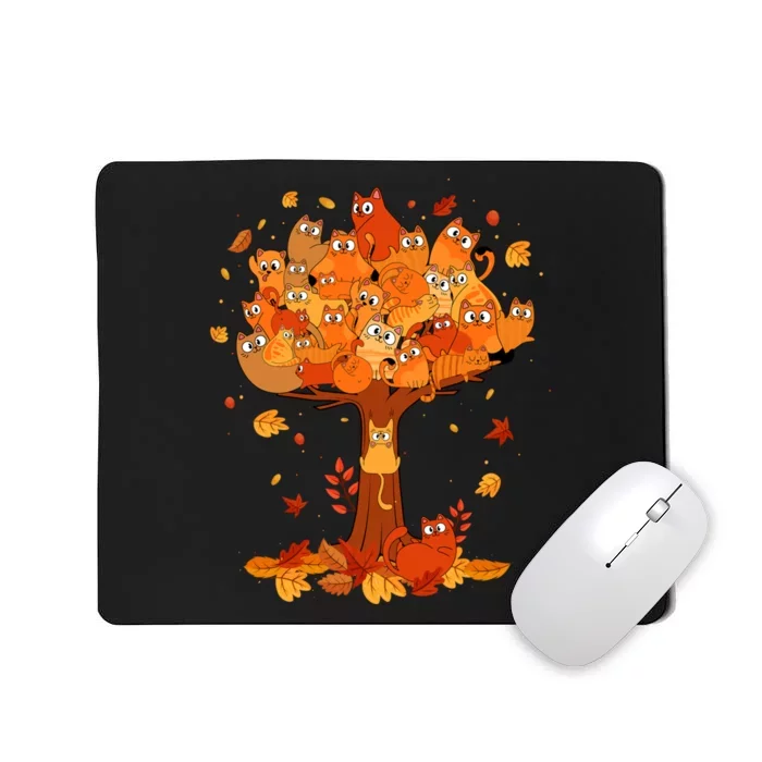 Funny Autumn Cats Climbing Maple Leaf Tree Pet Owners Mousepad