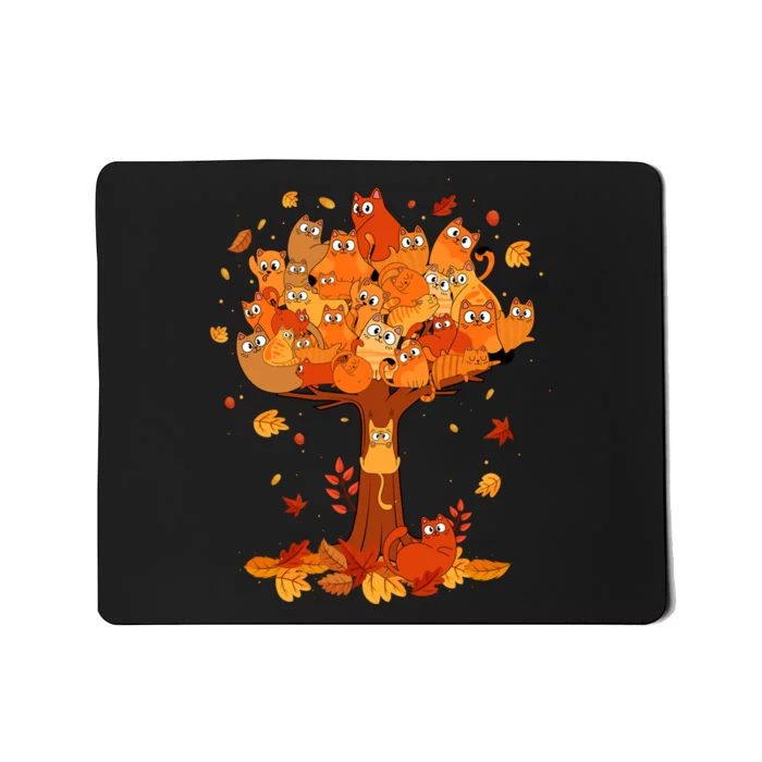 Funny Autumn Cats Climbing Maple Leaf Tree Pet Owners Mousepad