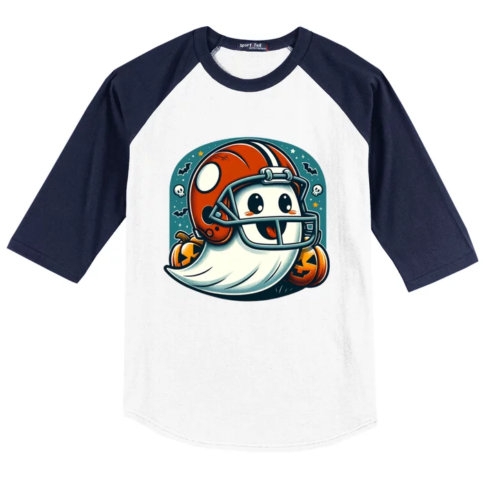 Funny And Cute Halloween Ghost Wearing Football Helmet Meaningful Gift Baseball Sleeve Shirt