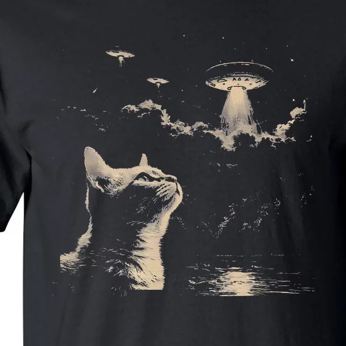 Funny Animal Cat Selfie With Ufos Weird Tall T-Shirt