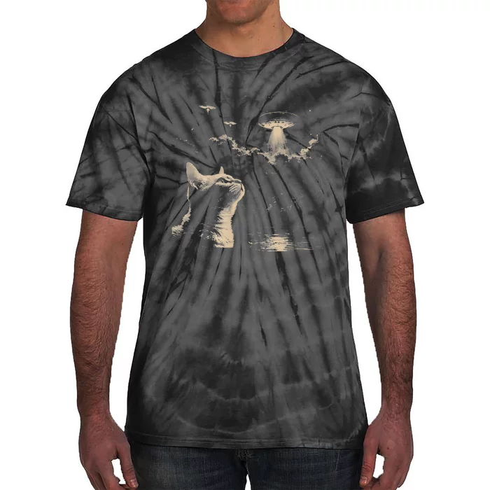 Funny Animal Cat Selfie With Ufos Weird Tie-Dye T-Shirt