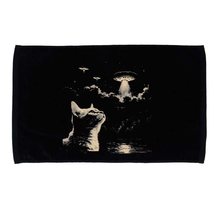 Funny Animal Cat Selfie With Ufos Weird Microfiber Hand Towel