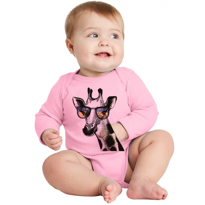 Fun And Cool Hipster Giraffe Animal LoverS Giraffe Baby Long Sleeve Bodysuit