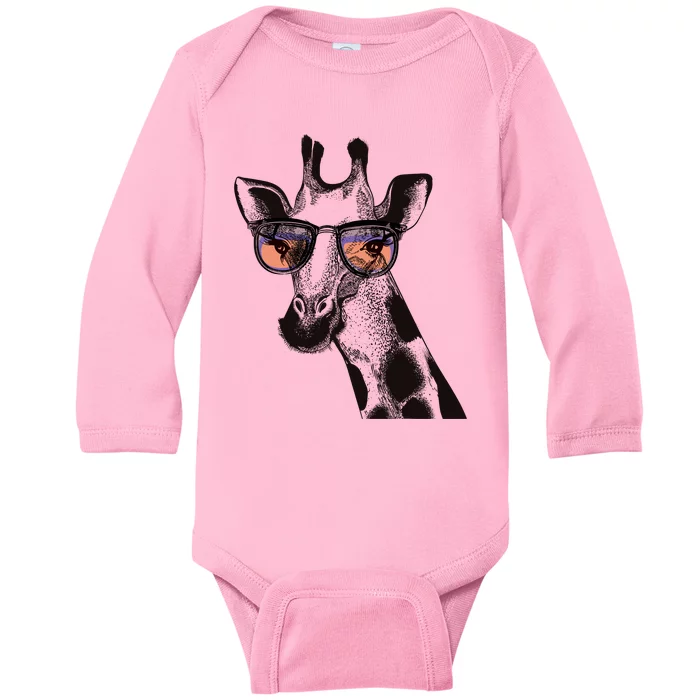 Fun And Cool Hipster Giraffe Animal LoverS Giraffe Baby Long Sleeve Bodysuit