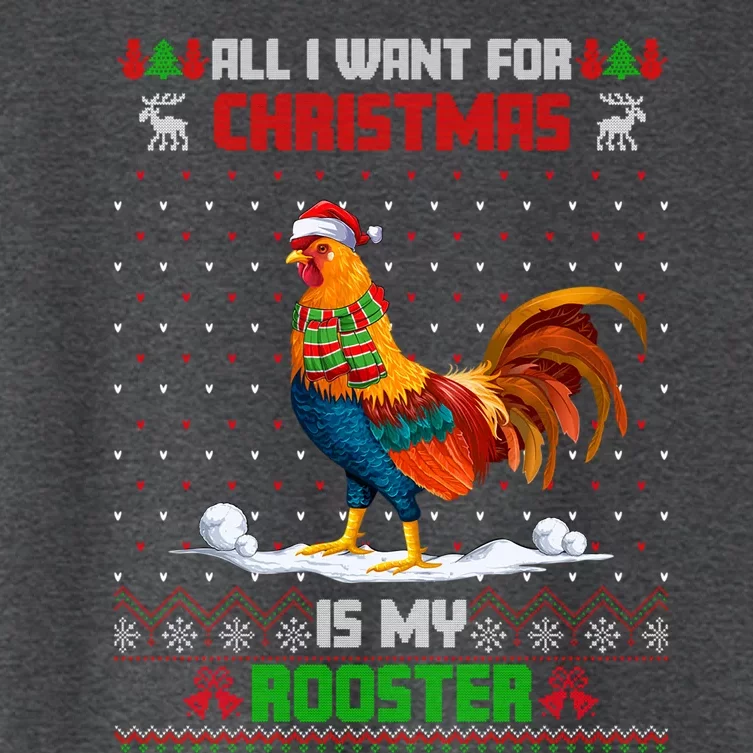 Funny Animal Cute Rooster Santa Hat Ugly Christmas Sweater Gift Women's Crop Top Tee