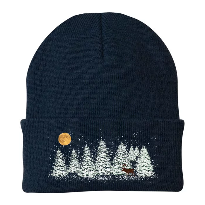 Funny A Caribou In Snowy Pines Christmas Sojourners Emporium Knit Cap Winter Beanie