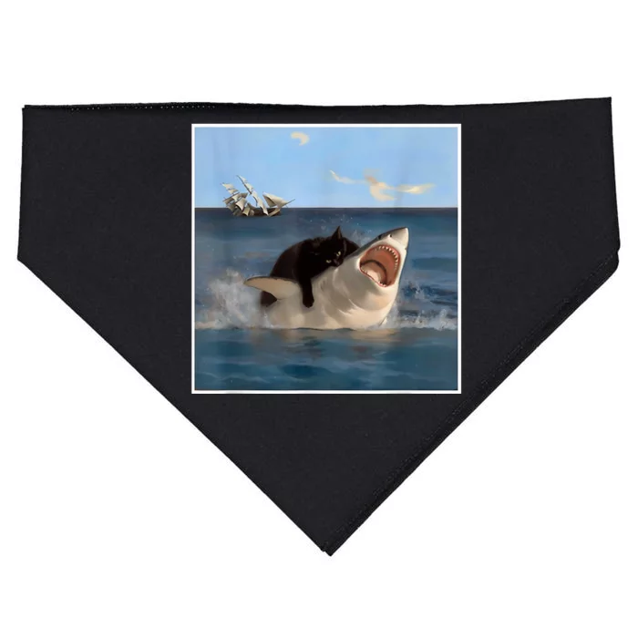 Funny Art & Cat Lover Quote Cat Biting Shark Cool Fat Cat USA-Made Doggie Bandana