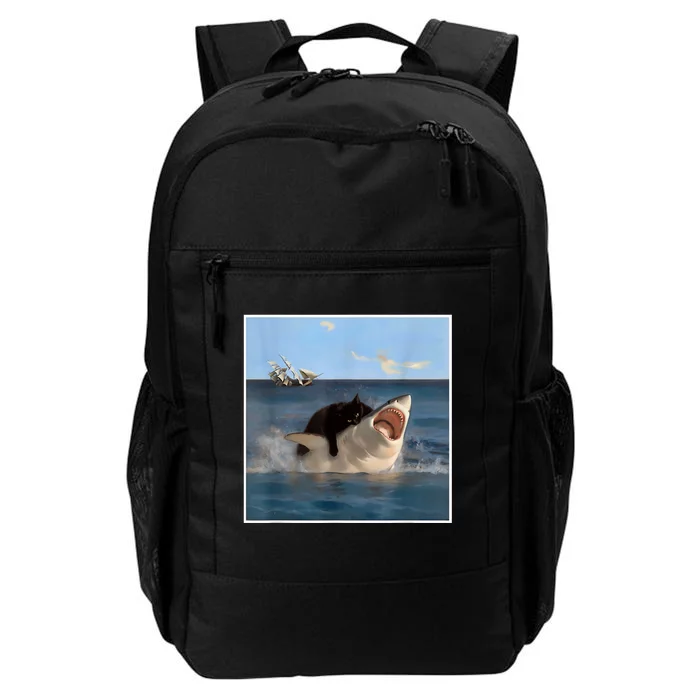 Funny Art & Cat Lover Quote Cat Biting Shark Cool Fat Cat Daily Commute Backpack