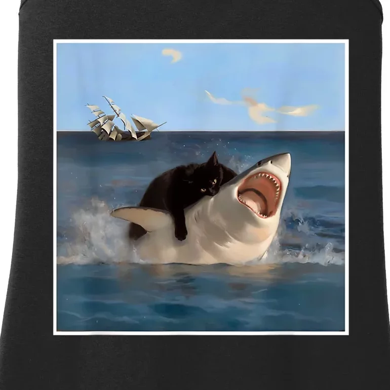 Funny Art & Cat Lover Quote Cat Biting Shark Cool Fat Cat Ladies Essential Tank