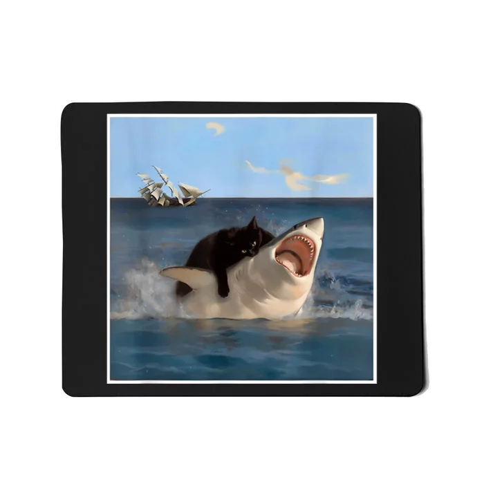 Funny Art & Cat Lover Quote Cat Biting Shark Cool Fat Cat Mousepad