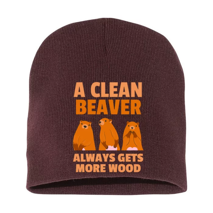 Funny A Clean Beaver Always Gets More Wood Joke Sarcastic Short Acrylic Beanie