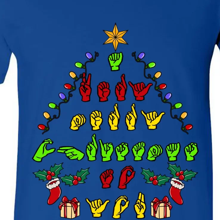 Funny Asl Christmas American Sign Language Great Gift V-Neck T-Shirt