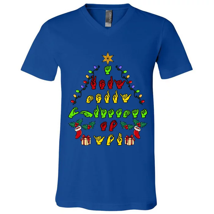 Funny Asl Christmas American Sign Language Great Gift V-Neck T-Shirt