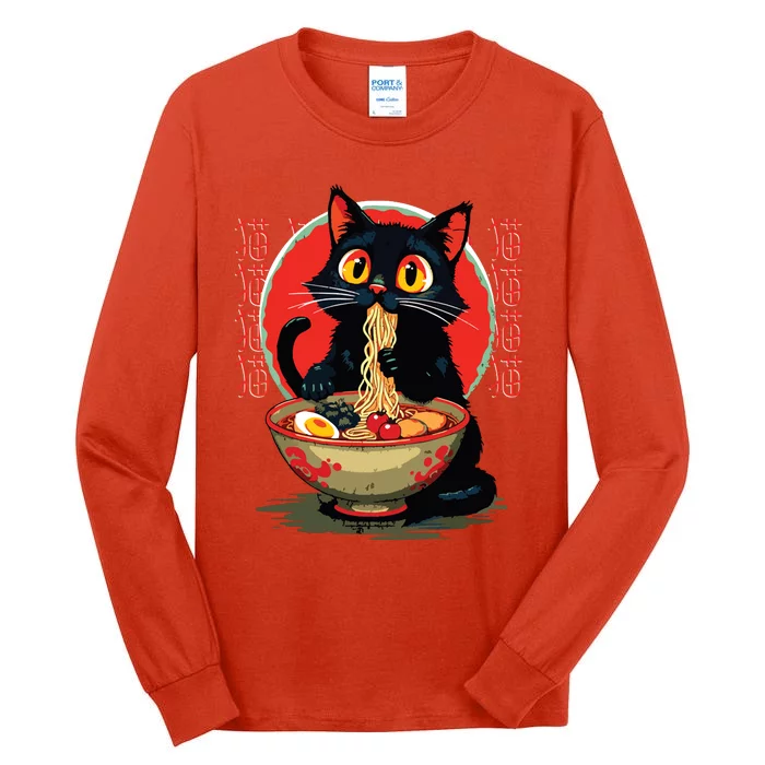 Funny Anime Cute Cat Eating Ramen Japanese Noodles Vintage Tall Long Sleeve T-Shirt