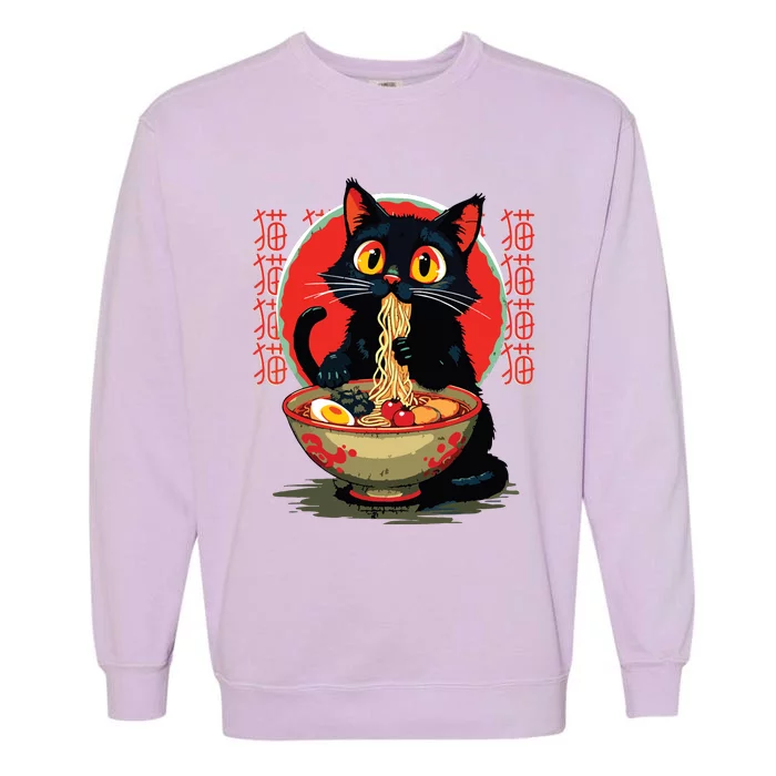 Funny Anime Cute Cat Eating Ramen Japanese Noodles Vintage Garment-Dyed Sweatshirt