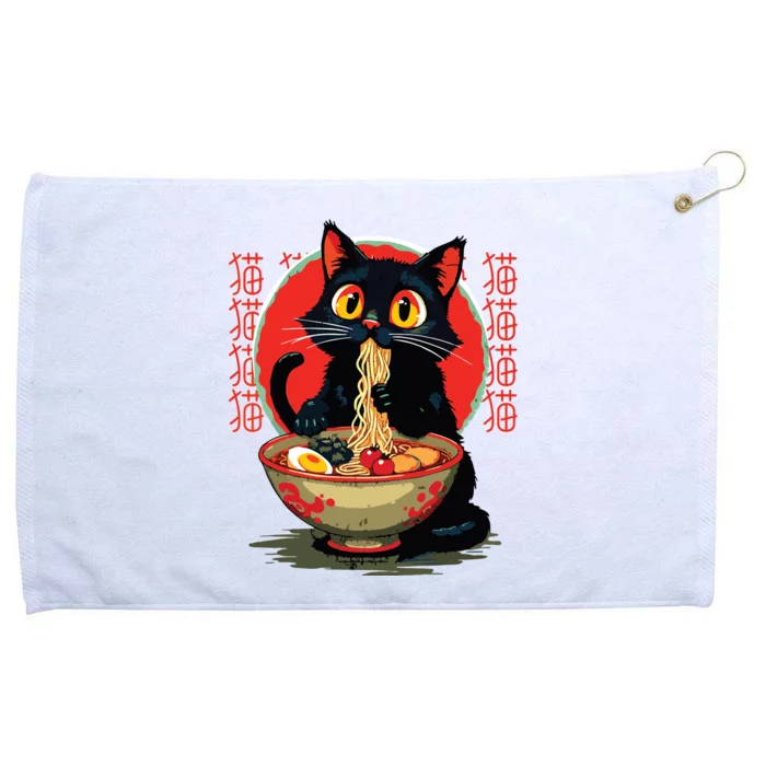 Funny Anime Cute Cat Eating Ramen Japanese Noodles Vintage Grommeted Golf Towel