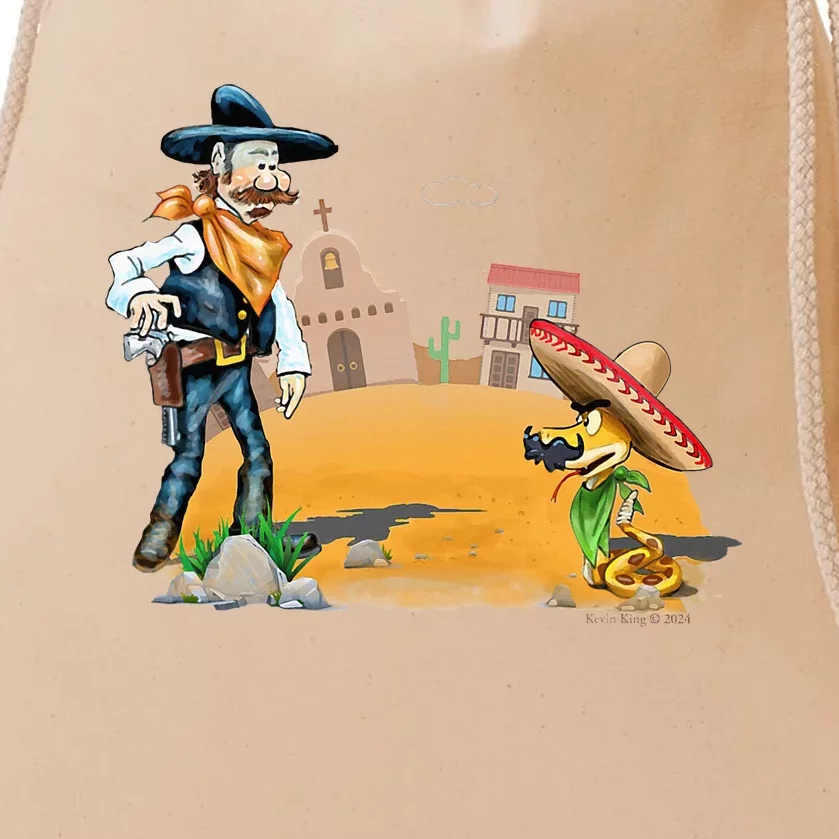 Fun American Cowboy In A Snakebite Showdown Drawstring Bag