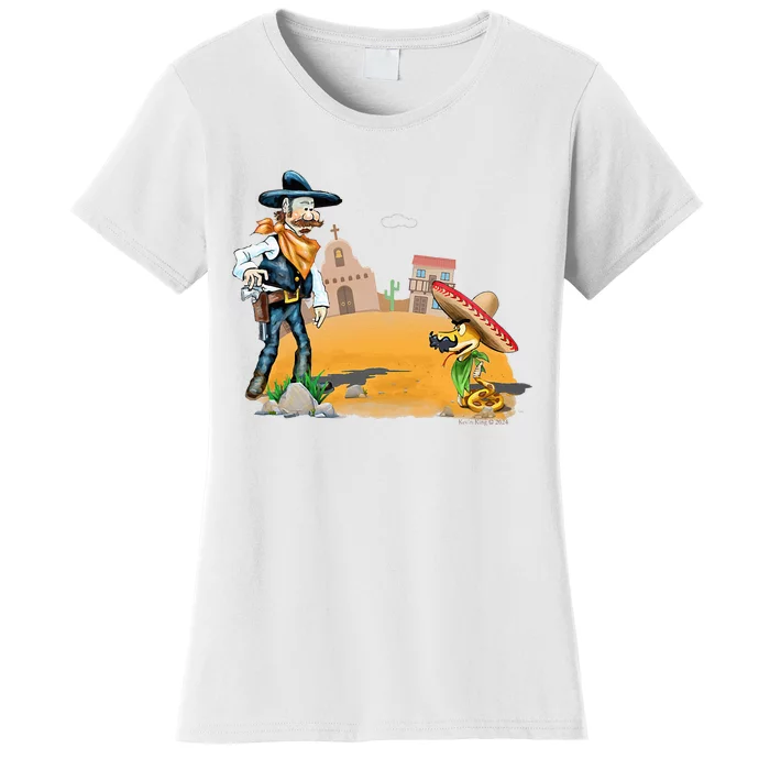 Fun American Cowboy In A Snakebite Showdown Women's T-Shirt