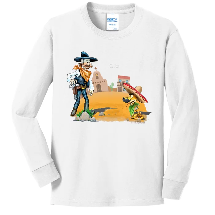 Fun American Cowboy In A Snakebite Showdown Kids Long Sleeve Shirt