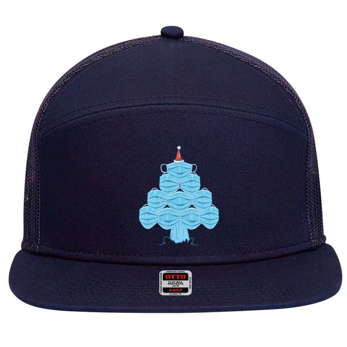 Face Mask Christmas Tree 7 Panel Mesh Trucker Snapback Hat