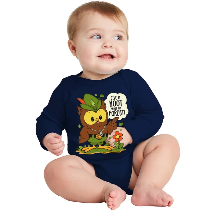 Funny Arbor Day Give A Hoot About The Forest Arbor Day Baby Long Sleeve Bodysuit