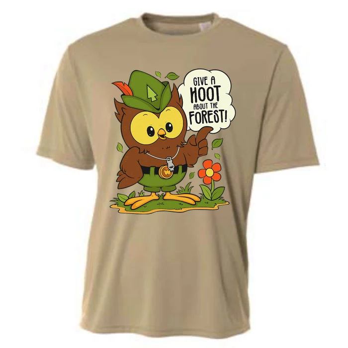 Funny Arbor Day Give A Hoot About The Forest Arbor Day Cooling Performance Crew T-Shirt