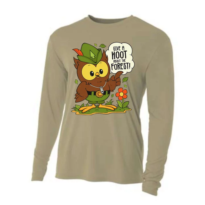 Funny Arbor Day Give A Hoot About The Forest Arbor Day Cooling Performance Long Sleeve Crew