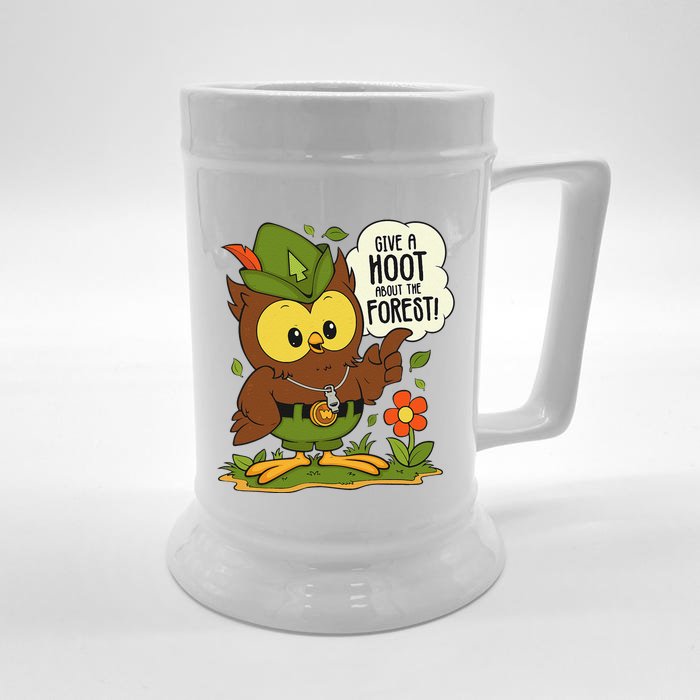 Funny Arbor Day Give A Hoot About The Forest Arbor Day Front & Back Beer Stein