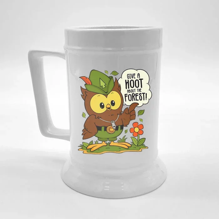 Funny Arbor Day Give A Hoot About The Forest Arbor Day Front & Back Beer Stein