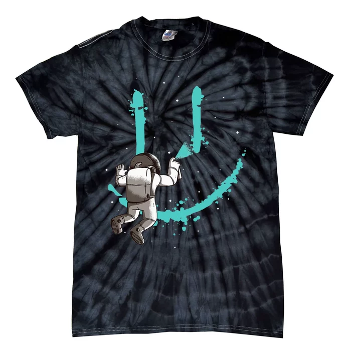 Funny Astronaut Drawing Smile Grafitti In Galaxy Tie-Dye T-Shirt