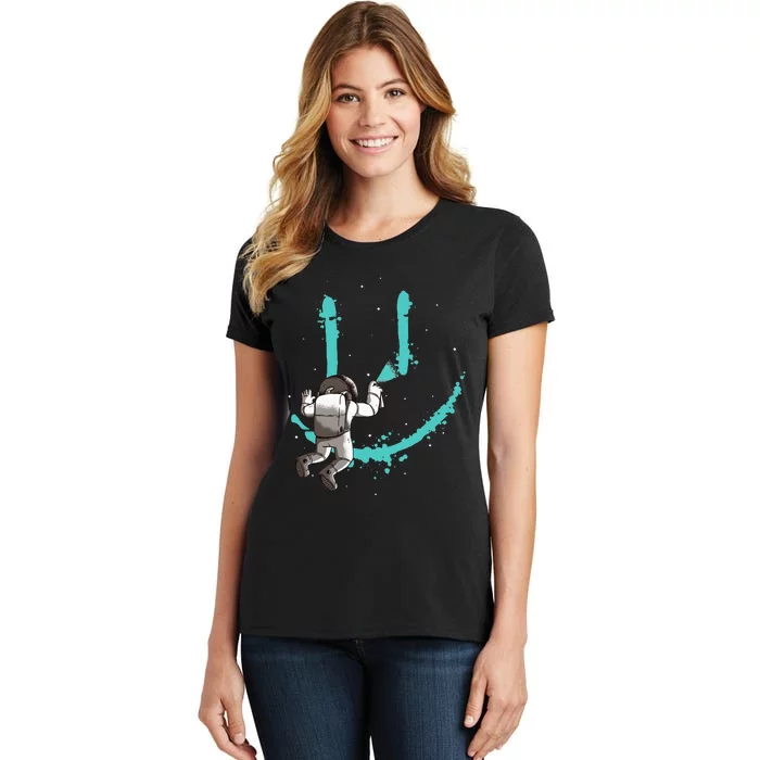 Funny Astronaut Drawing Smile Grafitti In Galaxy Women's T-Shirt