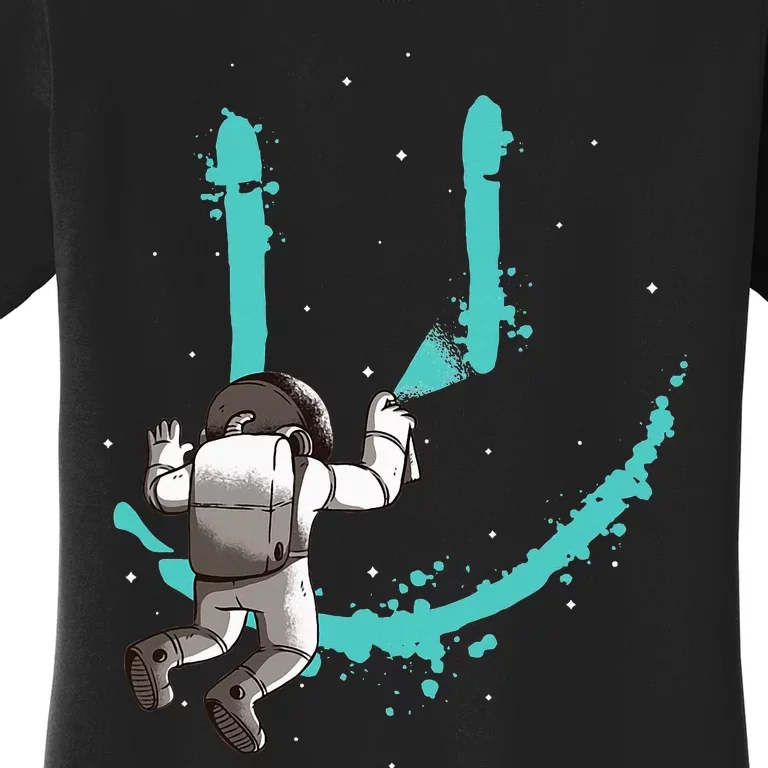 Funny Astronaut Drawing Smile Grafitti In Galaxy Women's T-Shirt