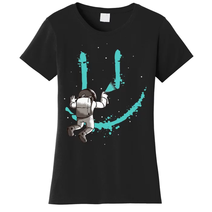 Funny Astronaut Drawing Smile Grafitti In Galaxy Women's T-Shirt