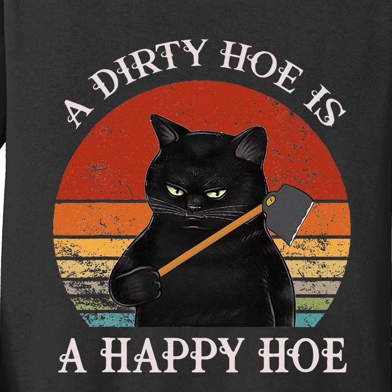 Funny A Dirty Garden Hoe Is Happy A Hoe Gardener Loves Cat Kids Long Sleeve Shirt