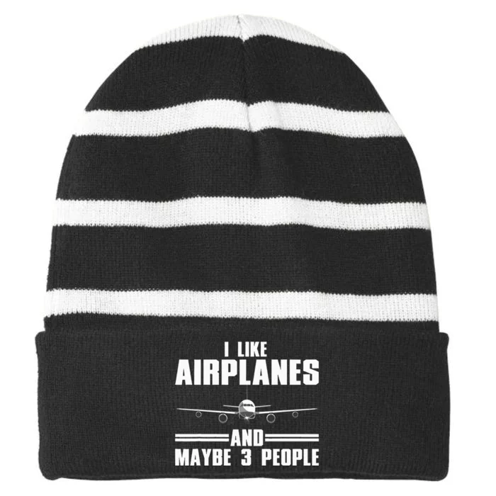 Funny Airplane Design Aviation Aviator Pilot Striped Beanie with Solid Band